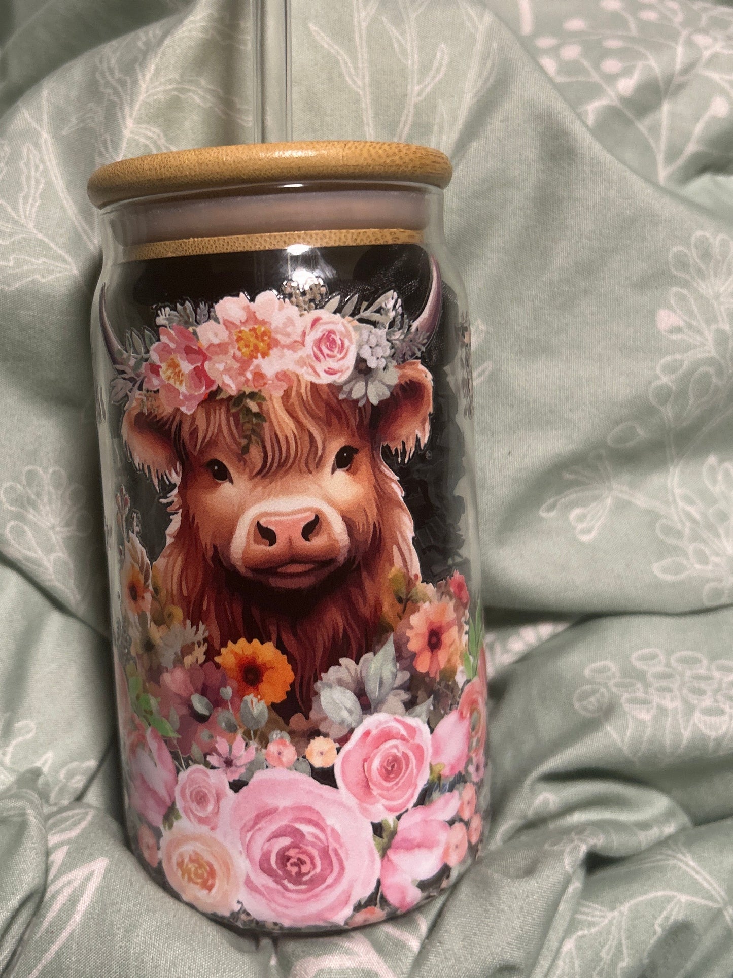 Highland cow glass cup